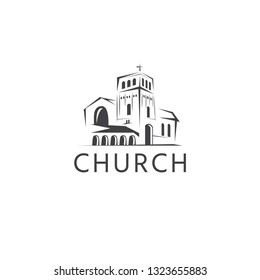 Simple template logo icon of the abstract church building.Vector illustration 