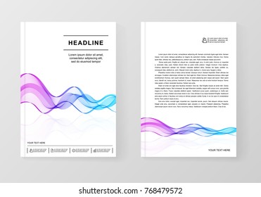 Simple Templates A4 with Gradient Wave Line for Business Presentation, Publications, Blank. Easy Editable. Layout of Cover and Page for Annual Report.