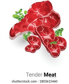 Simple tender meat  illustration with Coriander leaf. 