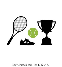 simple tennis items silhouette bundle vector