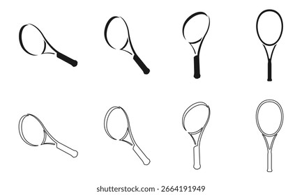 Ilustración vectorial simple del conjunto del icono de la raqueta de tenis aislada en el fondo blanco.