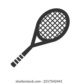 Simple tennis racket icon in a solid style. Ideal for sports-related designs, tennis equipment, or tournament branding. Vector illustration