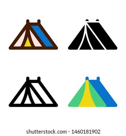 simple tent icon in four style glyph, line, flat and filled line