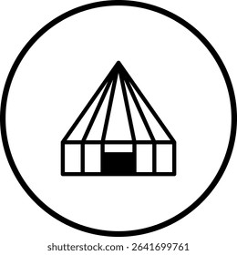 Simple tent icon illustration within a circular border, suitable for various designs