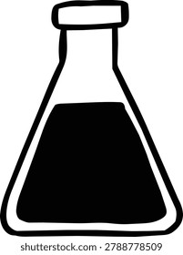 Simple test tube with black liquid inside. Clear glass container holds dark substance. Cap seals the top securely. Lab or scientific setting implied. Ideal for medical or research visuals