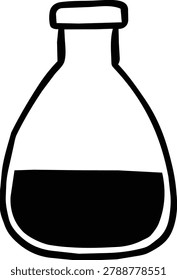 Simple test tube with black liquid inside. Clear glass container holds dark substance. Cap seals the top securely. Lab or scientific setting implied. Ideal for medical or research visuals