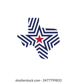 simple Texas map design logo with lines surrounding a star in the middle