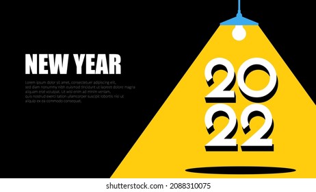 simple text 2022 illuminated by a chandelier, happy new year concept design template for calendar, flyer, invitation.