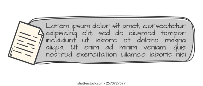 A simple text block with an icon of a document, a sheet of paper, a contract, an agreement for the design of printed materials, a website, a newsletter. Hand drawn vector design element