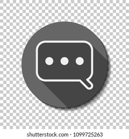 Simple text cloud. Linear, thin outline. flat icon, long shadow, circle, transparent grid. Badge or sticker style