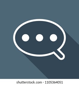 Simple text cloud. Linear, thin outline. White flat icon with long shadow on background