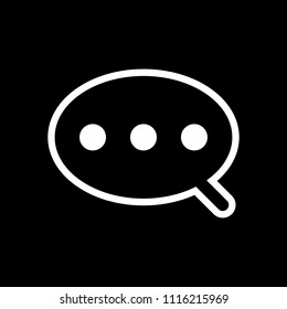Simple text cloud. Linear, thin outline. White icon on black background. Inversion