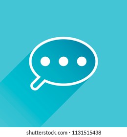 Simple text cloud. Linear, thin outline. Gray icon with long shadow in bottom left corner on blue background