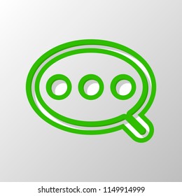 Simple text cloud. Linear, thin outline. Paper style. Cut symbol with green bold contour on shape and simple shadow