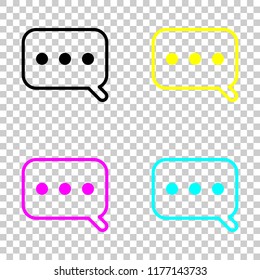 Simple text cloud. Linear, thin outline. Colored set of cmyk icons on transparent background