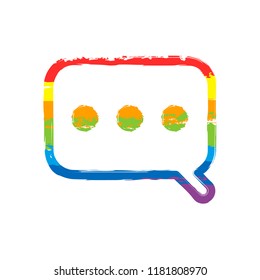 Simple text cloud. Linear, thin outline. Drawing sign with LGBT style, seven colors of rainbow (red, orange, yellow, green, blue, indigo, violet