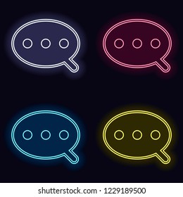 Simple text cloud. Linear, thin outline. Set of neon sign. Casino style on dark background.