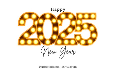 simple text and design of Happy New Year 2025, typography logo vector illustration. perfect for greeting card, calendar, background and more