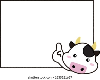 A simple text frame with a cow pointing a finger