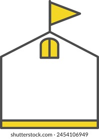 Simple text frame in the shape of a house with a window with a flag on the roof