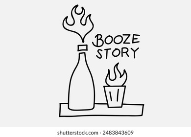 Simple text, smooth lines. Stylized image Vector graphics. Neon sign. Inscription "Booze Story"