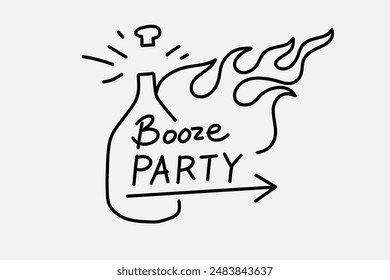 Einfacher Text, glatte Linien. Stilisierte Bild Vektorgrafik Grafiken. Neon-Zeichen. Aufschrift "Booze Party"