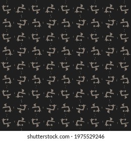 Simple textile design with abstract symbols or signs drawn in purple on a black background. Fashion pattern.