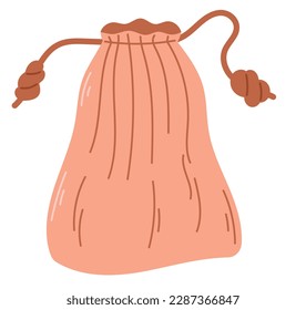 Una bolsa textil simple con corbatas de cuerda. Ilustración plana aislada del vector.