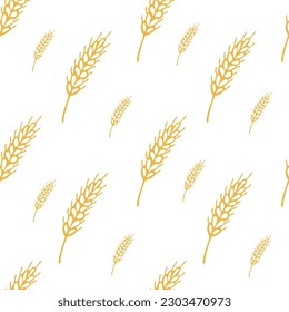 Simple texture with ears of wheat for wrapping paper, wallpaper, prints. Repeated grain shape for decoration design prints. Seamless geometric pattern. Vector illustration