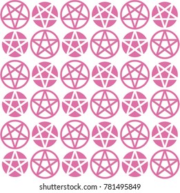Simple texture, pattern with a pentagram. Pink star in circle.
