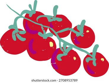 Simple Textured Doodle Cherry Tomato Stem with Leaves