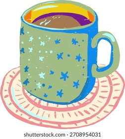 Simple texturizado Doodle aislado sola taza de té verde