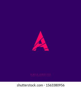 simple texured neon red A logotype isolated on purple background creative concept.