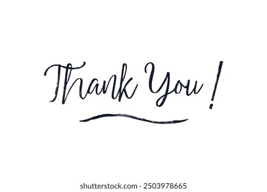 Simple Thank You Text Handwritten Lettering Brush Calligraphy isolated on White Background. Flat Vector Design Template Element for Greeting Cards.