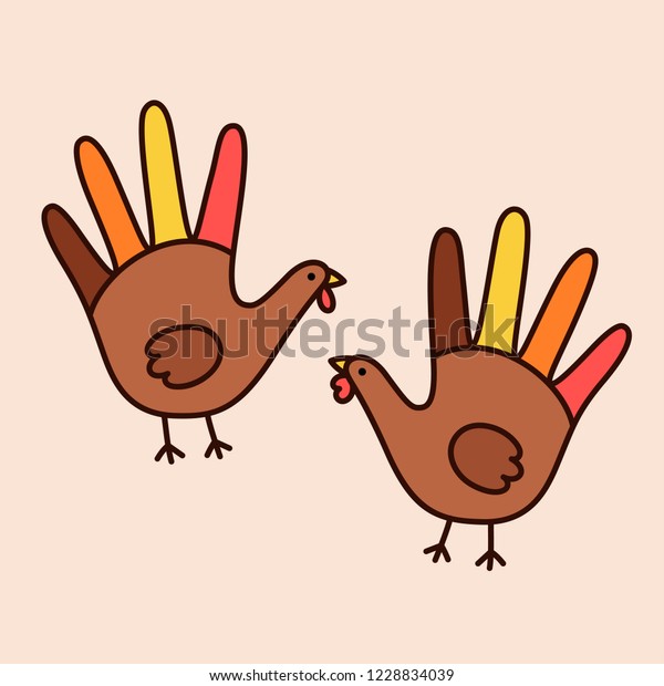 Simple Thanksgiving Day Hand Print Turkeys Stock Vector (Royalty Free ...