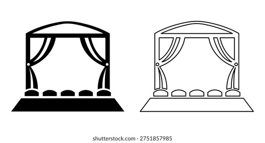 Simple theater stage silhouette line art vector illustration
