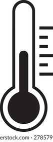 Simple thermometer graphic showing temperature level. Meteorological climate tool for weather app or report interface design as flat vector illustration element.