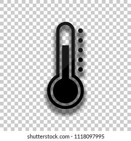 Simple thermometer icon. Black glass icon with soft shadow on transparent background