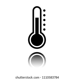 Simple thermometer icon. Black icon with mirror reflection on white background