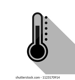Simple thermometer icon. Black object with long shadow on white background