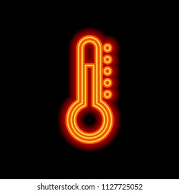 Simple thermometer icon. Orange neon style on black background. Light icon