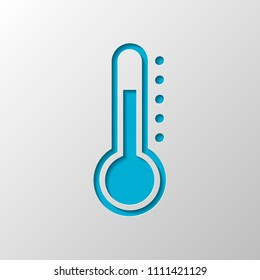 Simple thermometer icon. Paper design. Cutted symbol with shadow