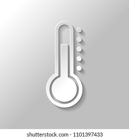 Simple thermometer icon. Paper style with shadow on gray background