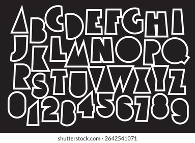 Simple, thick, humorous font with geometric shapes on the theme of a celebration and party. Suitable for titles of cartoons, children's books or disco music. Latin letters and numbers. No AI used