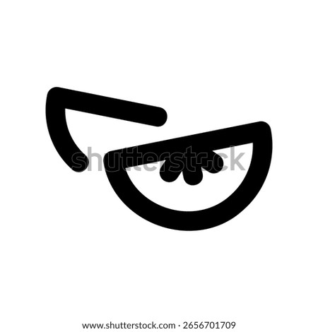 A simple and thick line art icon of a cut lemon segment