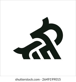 simple thick line horned bull logo vector