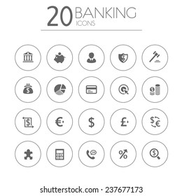 Simple thin banking icons on white background