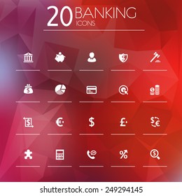 Simple thin banking icons on blurred background, 10 EPS