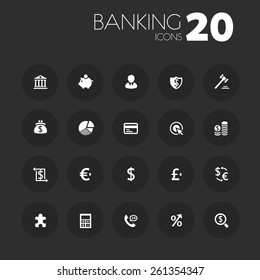 Simple thin banking icons on dark gray