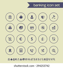 Simple thin banking icons on light gray background